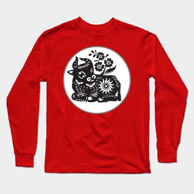 Year Of The Ox Papercut Art Design Long Sleeve T-Shirt by WorldMusicGal